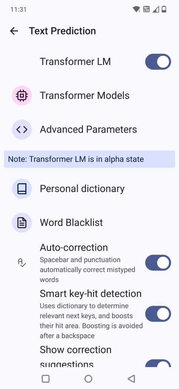 Screenshot showing Text prediction in FUTO keyboard