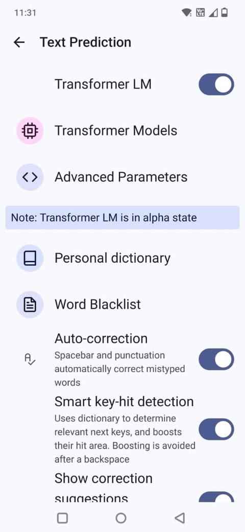 Screenshot showing Text prediction in FUTO keyboard