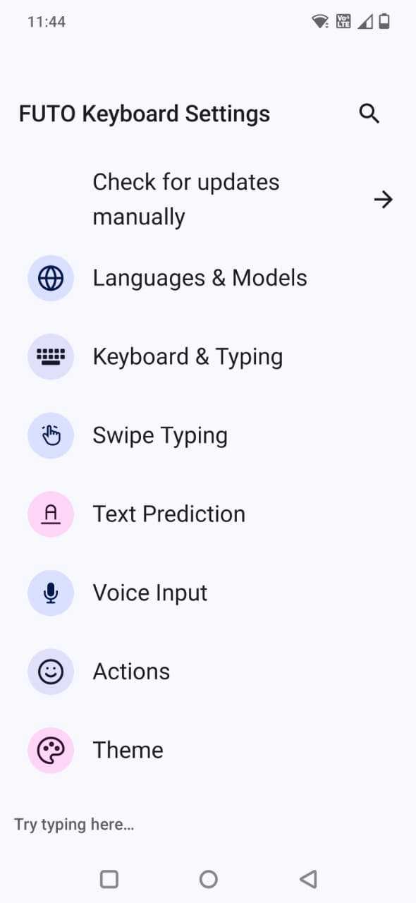Screenshot showing the settings menu in FUTO keyboard