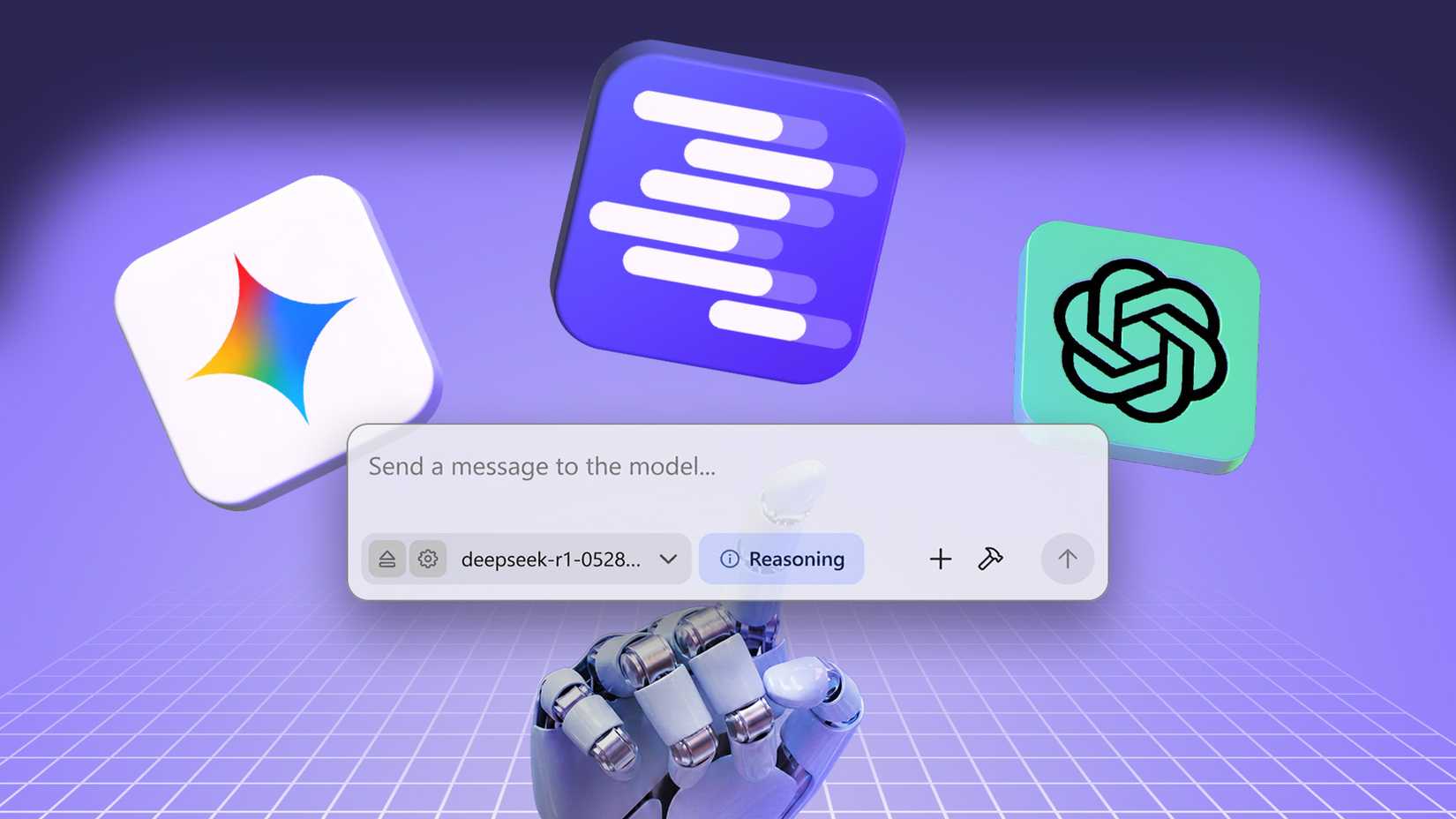 Gemini, LM Studio, and ChatGPT icons above a prompt field