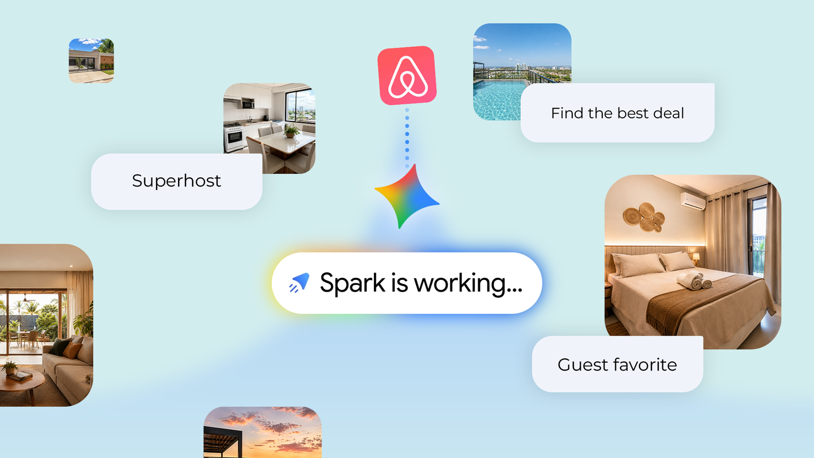 Gemini Spark searching Airbnb listings for the best deal.