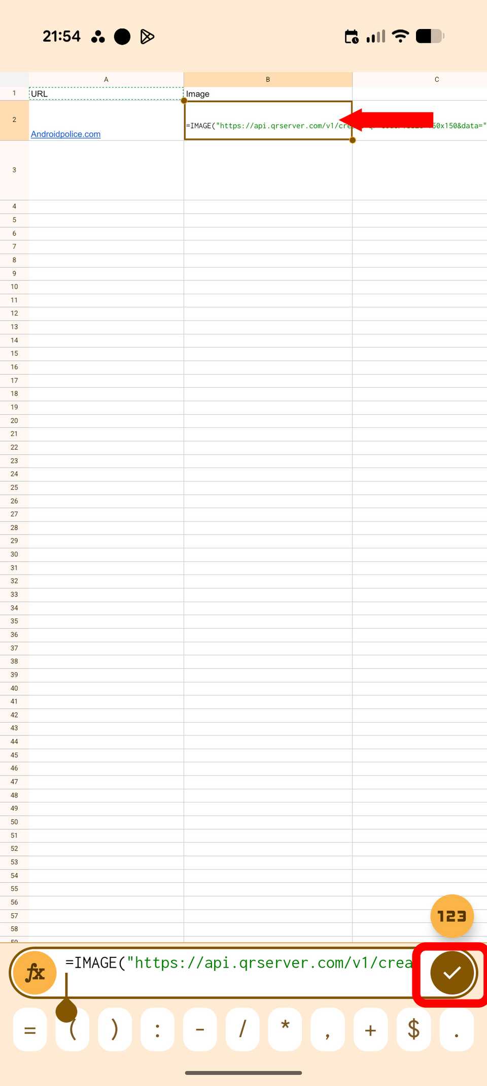 Tap on the empty cell and copy the formula