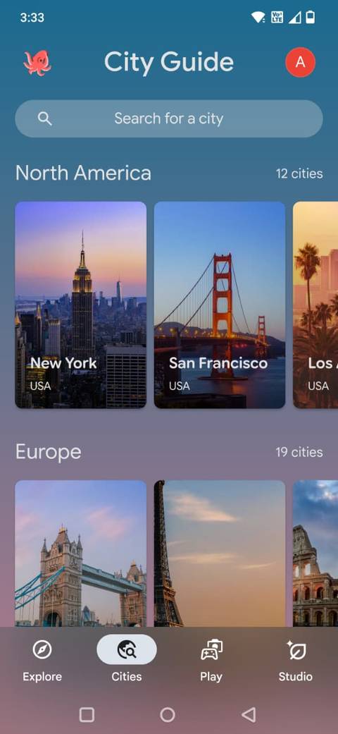 Screenshot showing the City tab in the Google Arts and Culture app