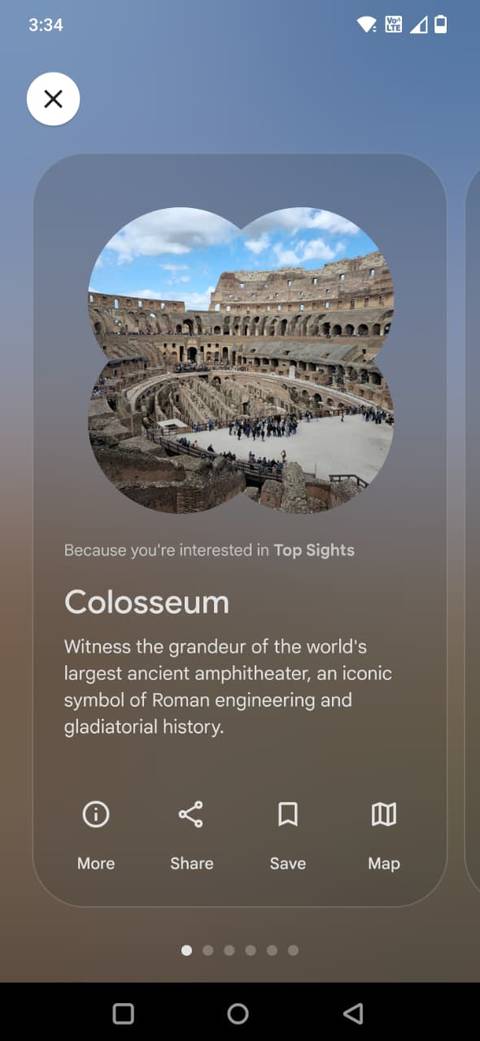 Screenshot showing details of the Colosseum in the Google Arts and Culture app