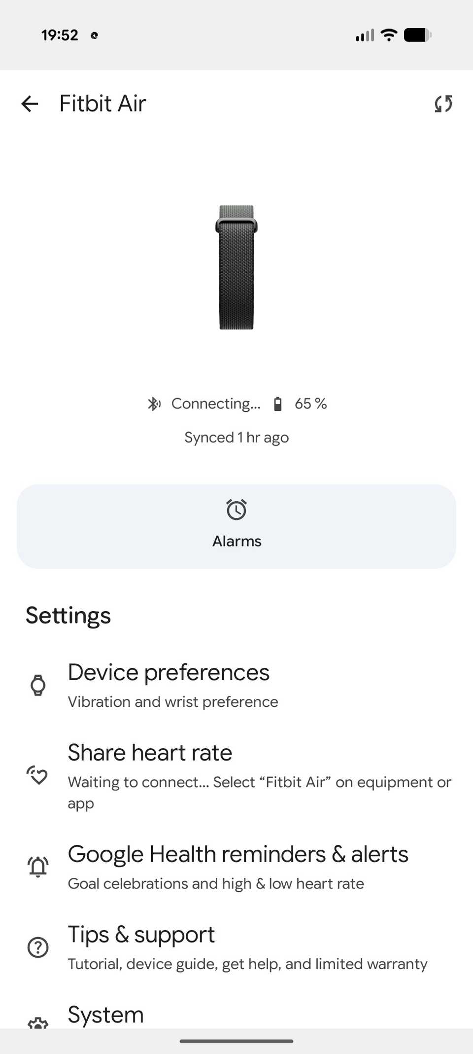 Google Health app Fitbit Air device settings