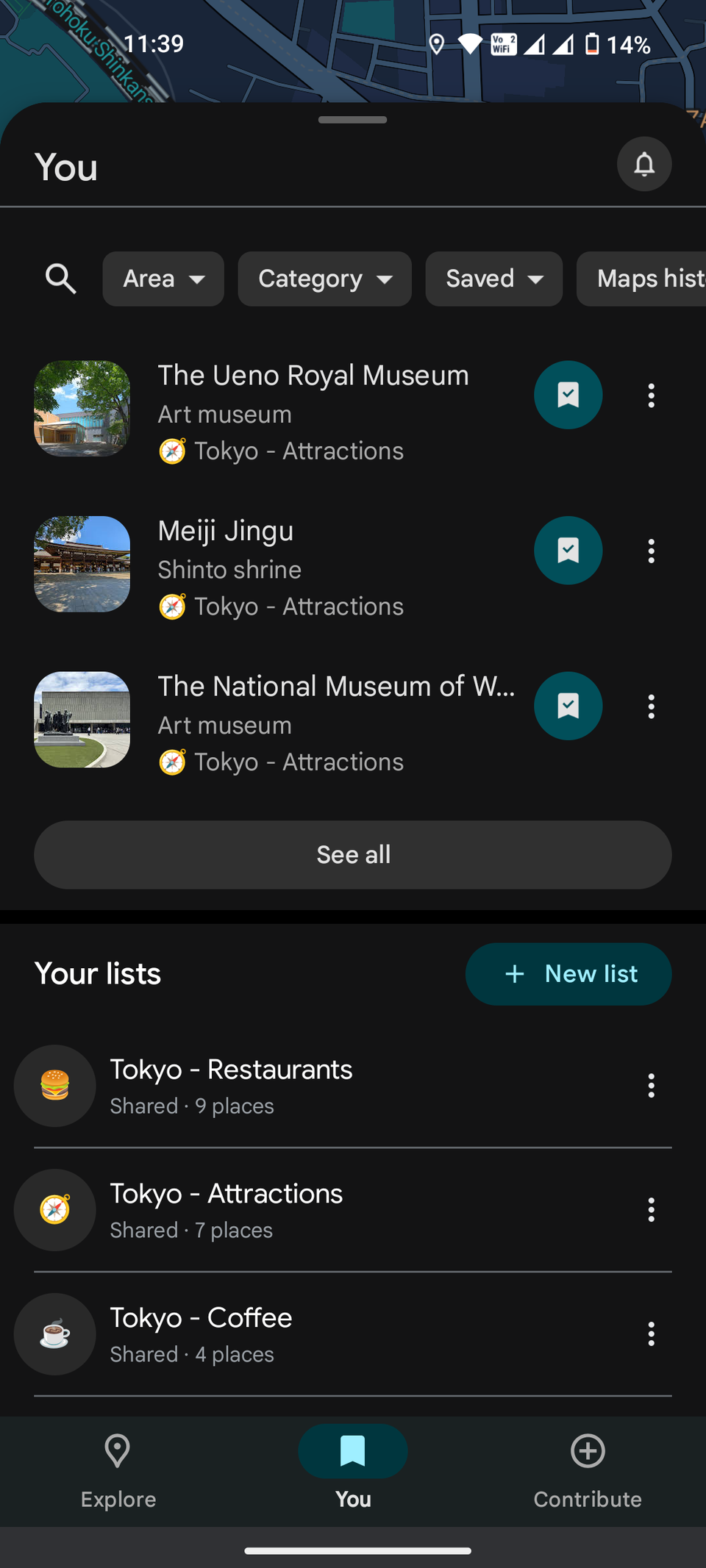 Custom lists on Google Maps app