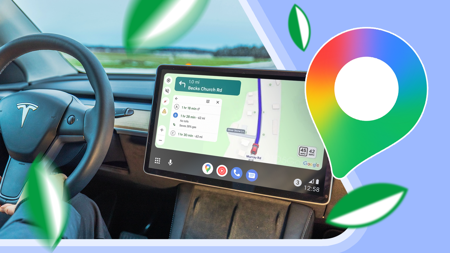 Навигация в Google Maps на автомобильном дисплее Навигация в Google Maps на автомобильном дисплее