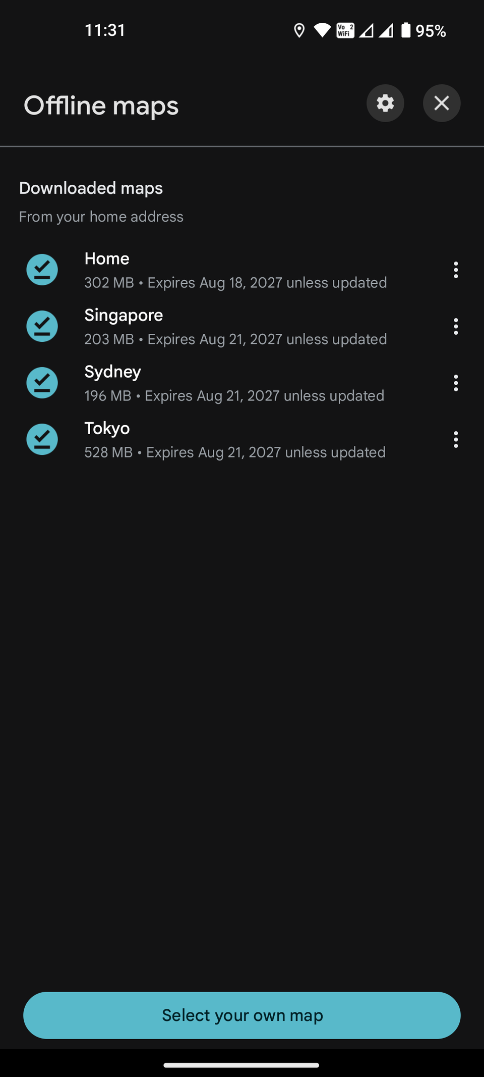 Google Maps offline download maps list
