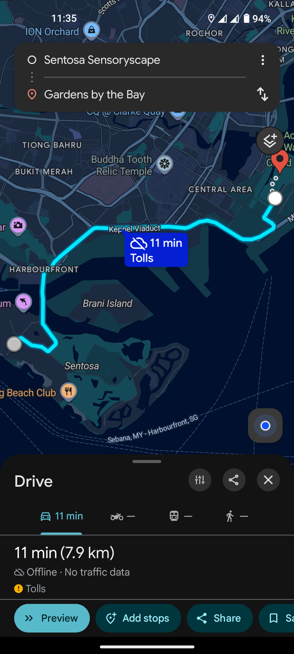 Google Maps offline driving route