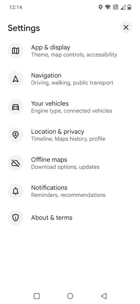 Screenshot showing Settings menu in Google Maps