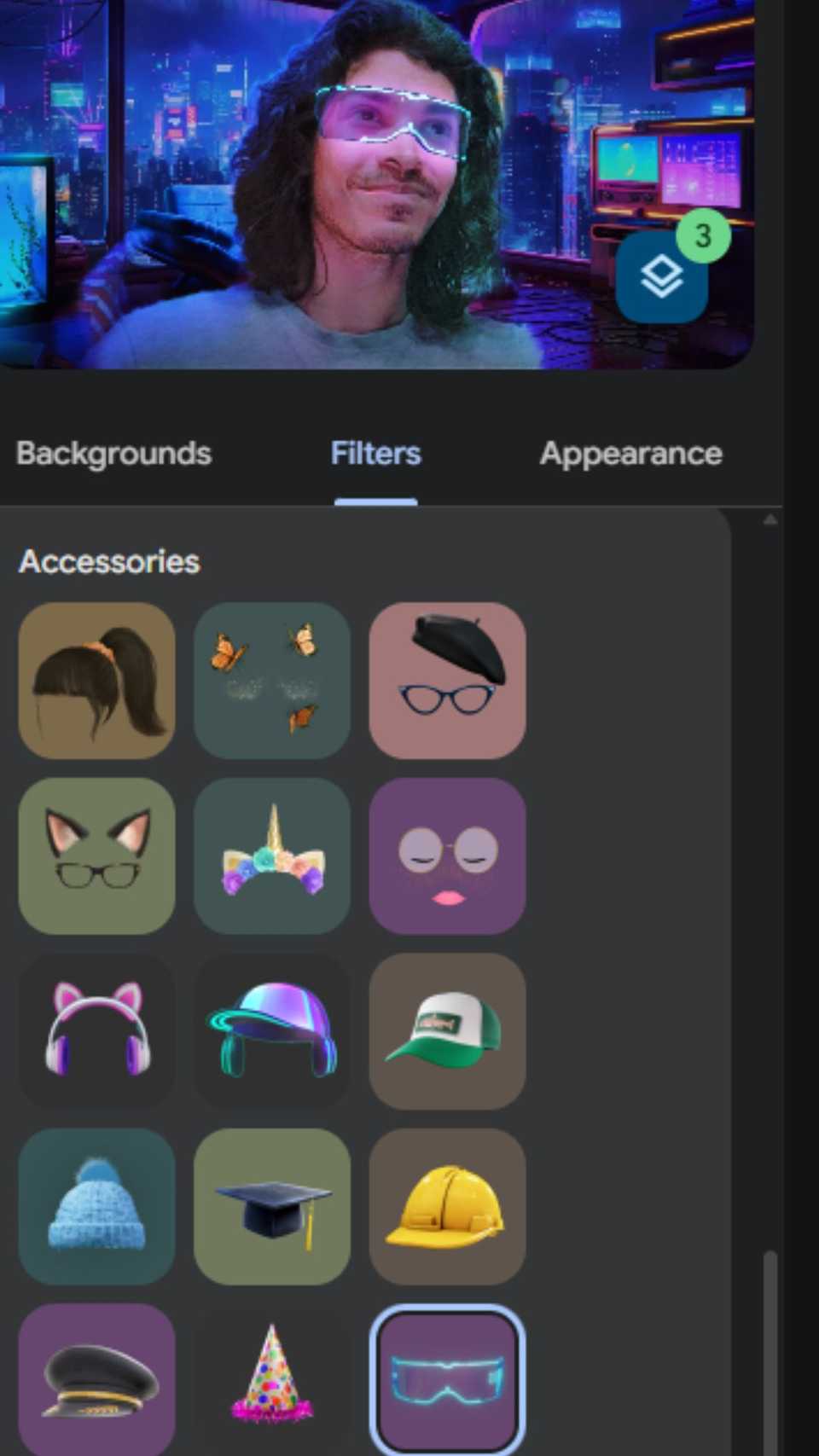 Google Meet's Accessories tab
