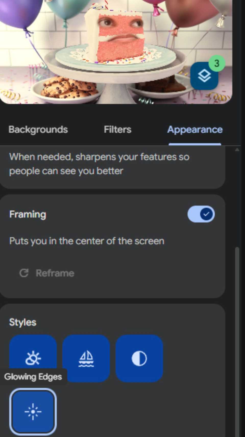 Google Meet's various video styles