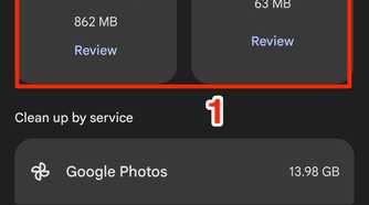 Red boxes highlighting large Gmail file folders in Google One storage manager