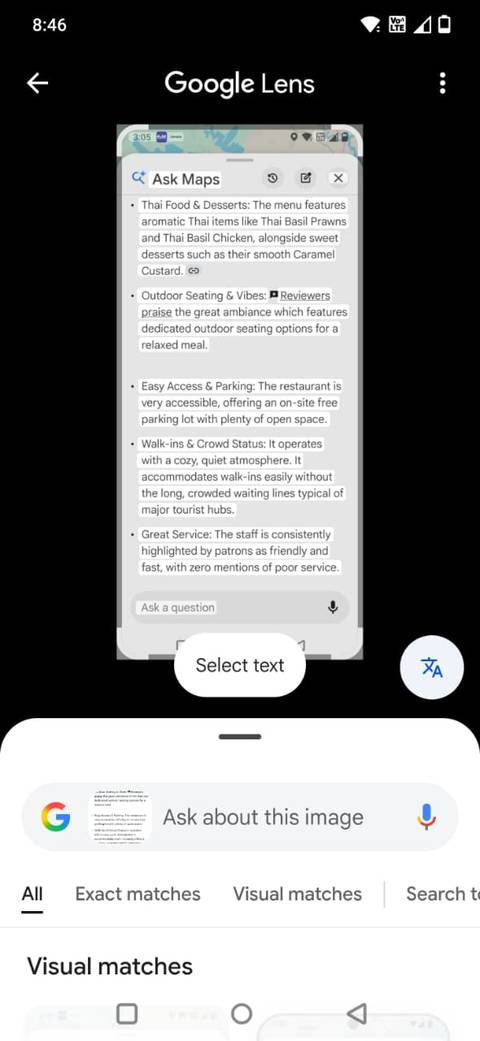 Screenshot che mostra il testo di Google Lens in Google Foto