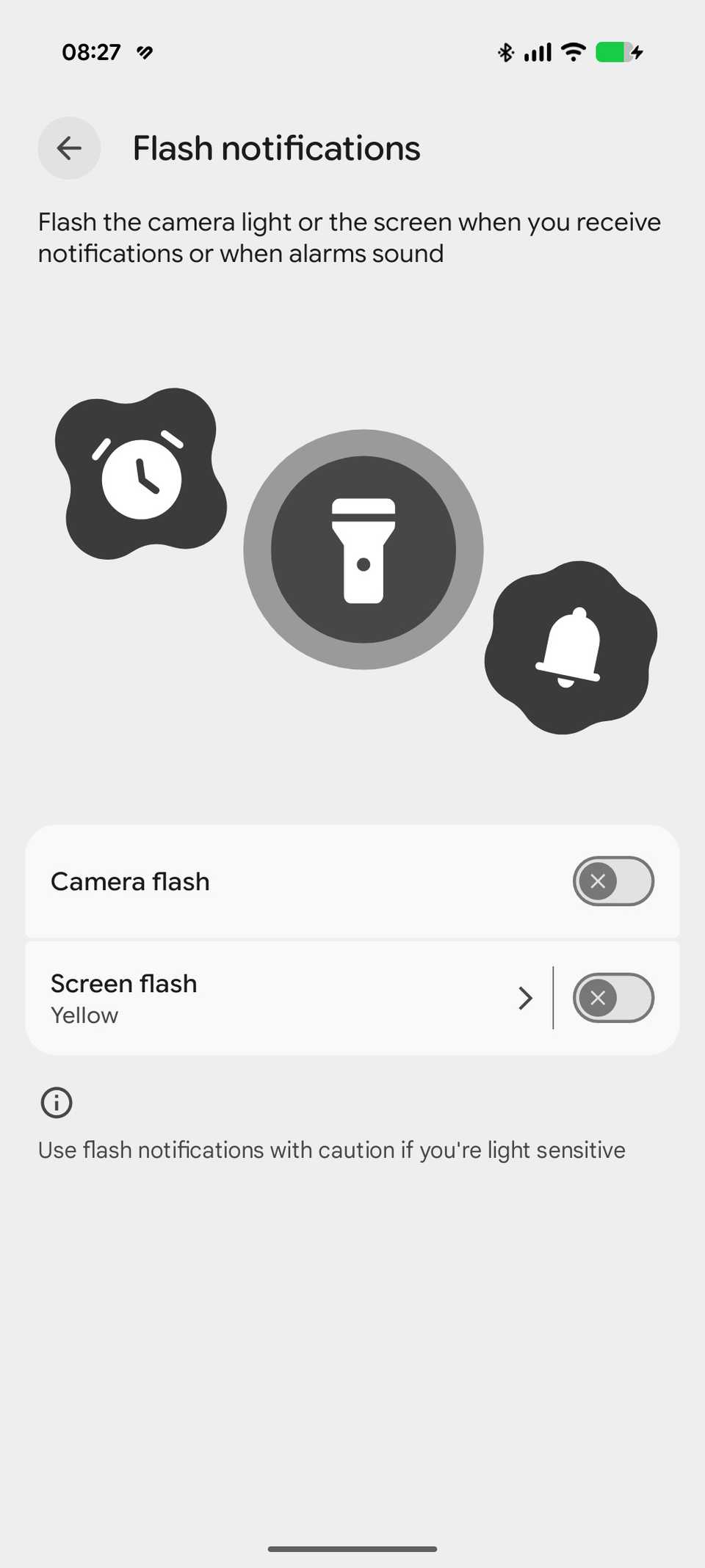 Interruttori per le notifiche lampeggianti su uno smartphone Google Pixel con Android 17