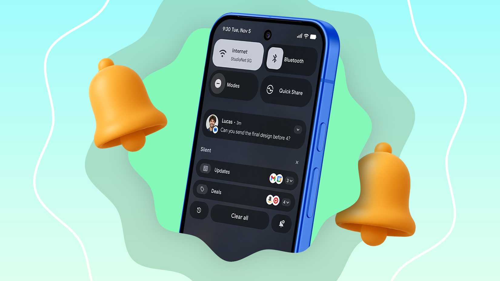 Google Pixel smartphone with AI powered notifications manager