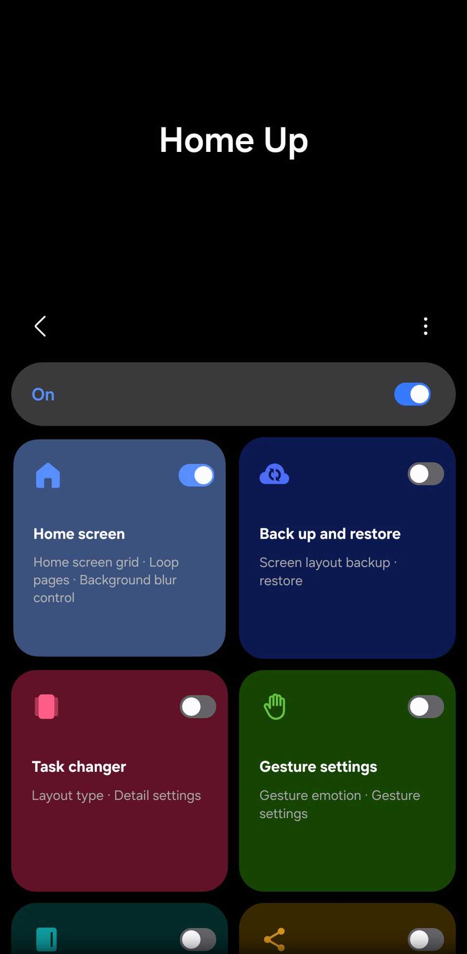 Good Lock Home Up module screen with the master toggle switched on.