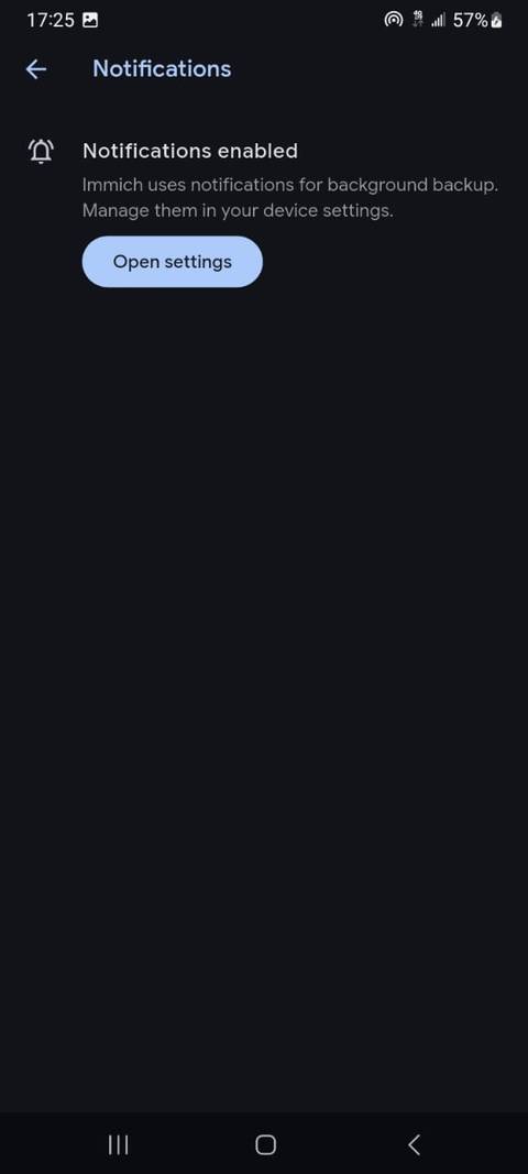 Immich mobile app notification settings