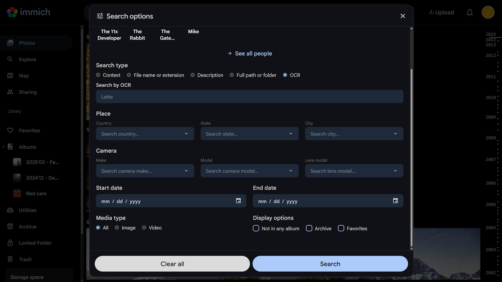 Immich web client search by OCR