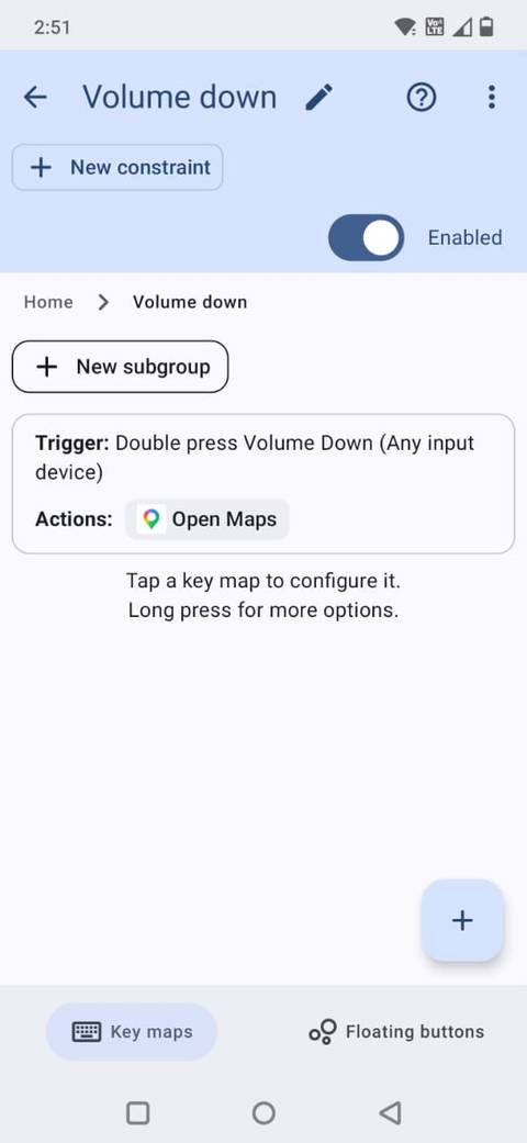 Screenshot che mostra come mappare un pulsante nell’app Key Mapper