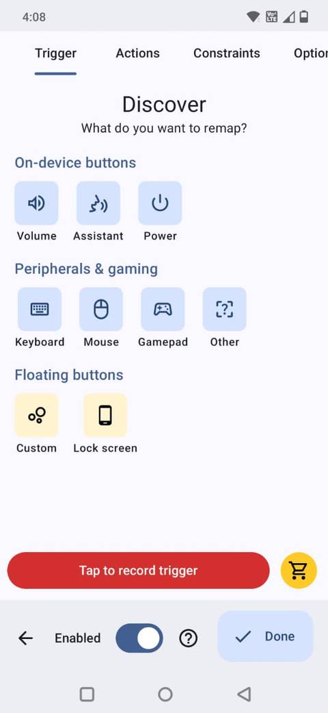 Screenshot che mostra le opzioni in Key Mapper