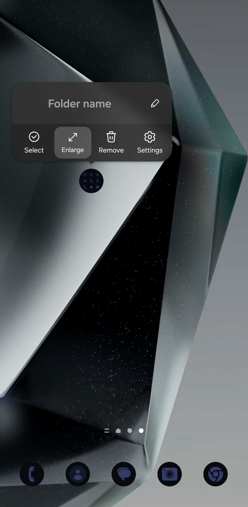 One UI homescreen folder with popup options.