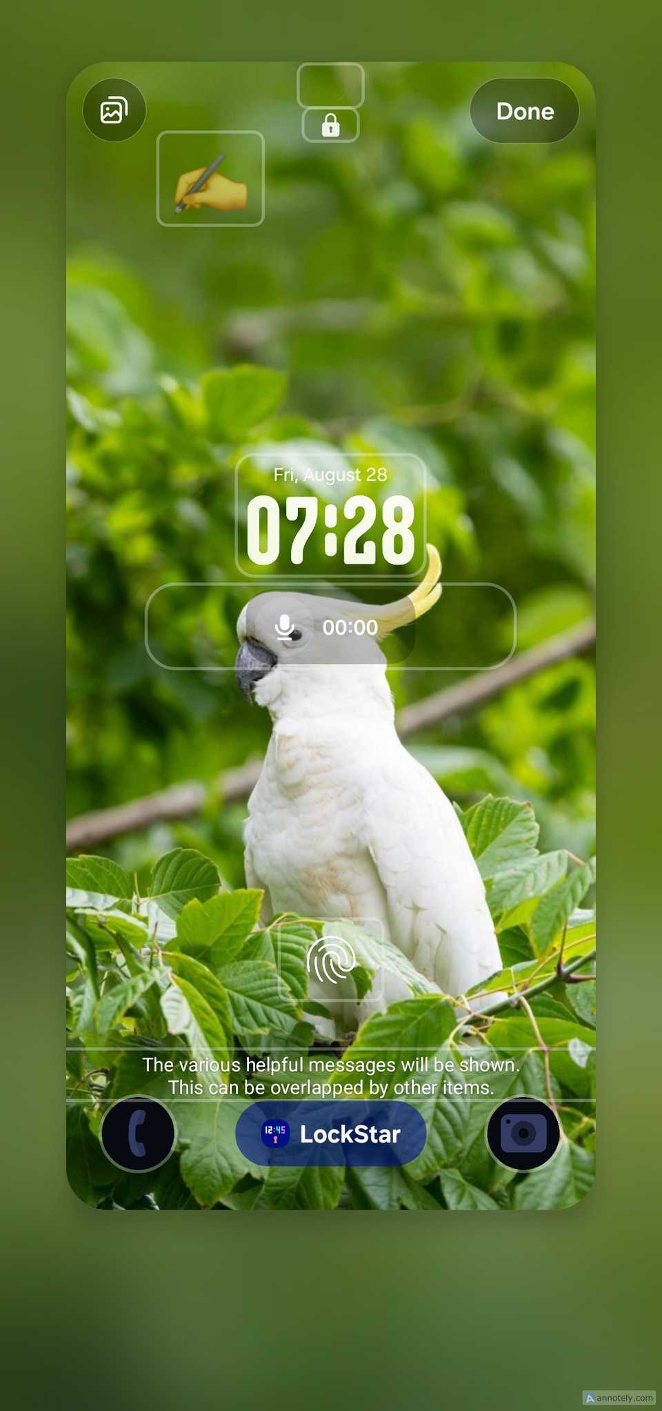 Samsung One UI lock screen with the LockStar customization pill at the bottom of the screen..