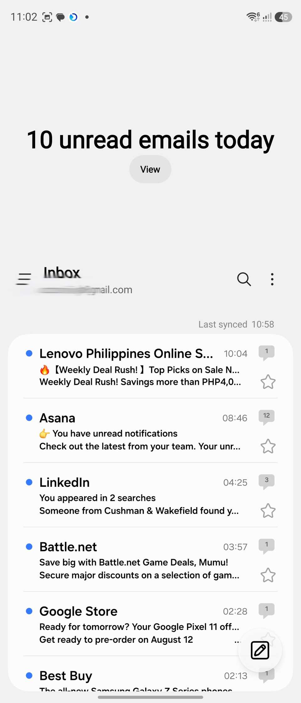 Combined inbox on Samsung Email app on Galaxy Z Flip 7