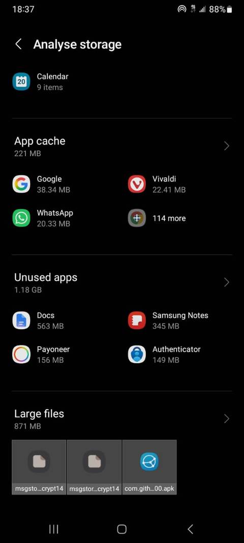 Il file manager Samsung analizza lo spazio di archiviazione