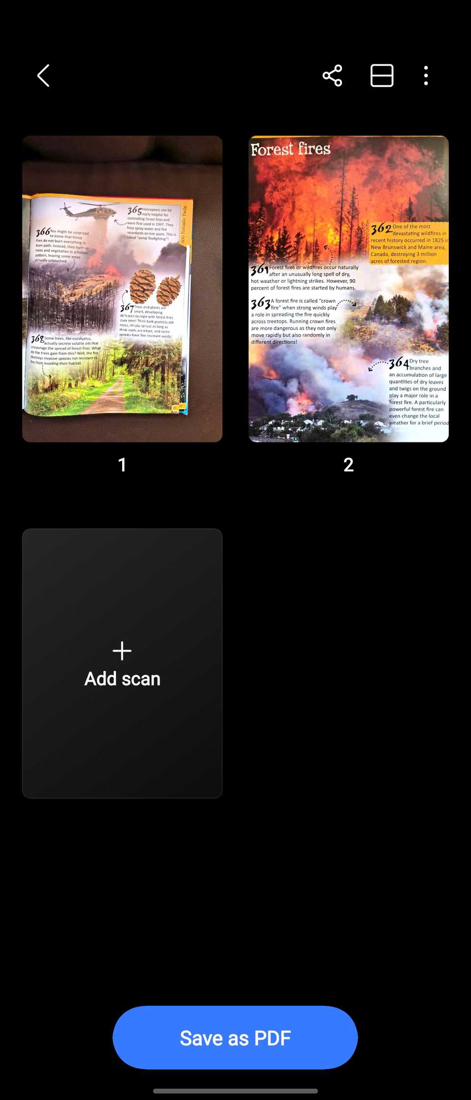 Managing multipage PDF file on Samsung Camera