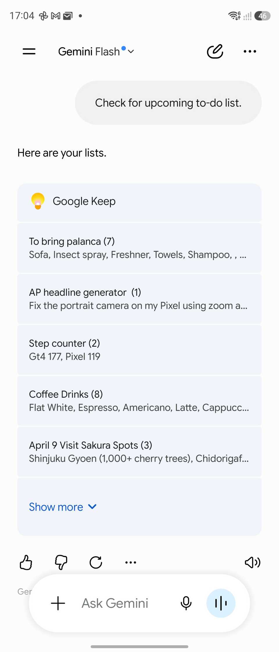 Gemini pulling out Google Keep Notes on Samsung Galaxy Z Flip 7