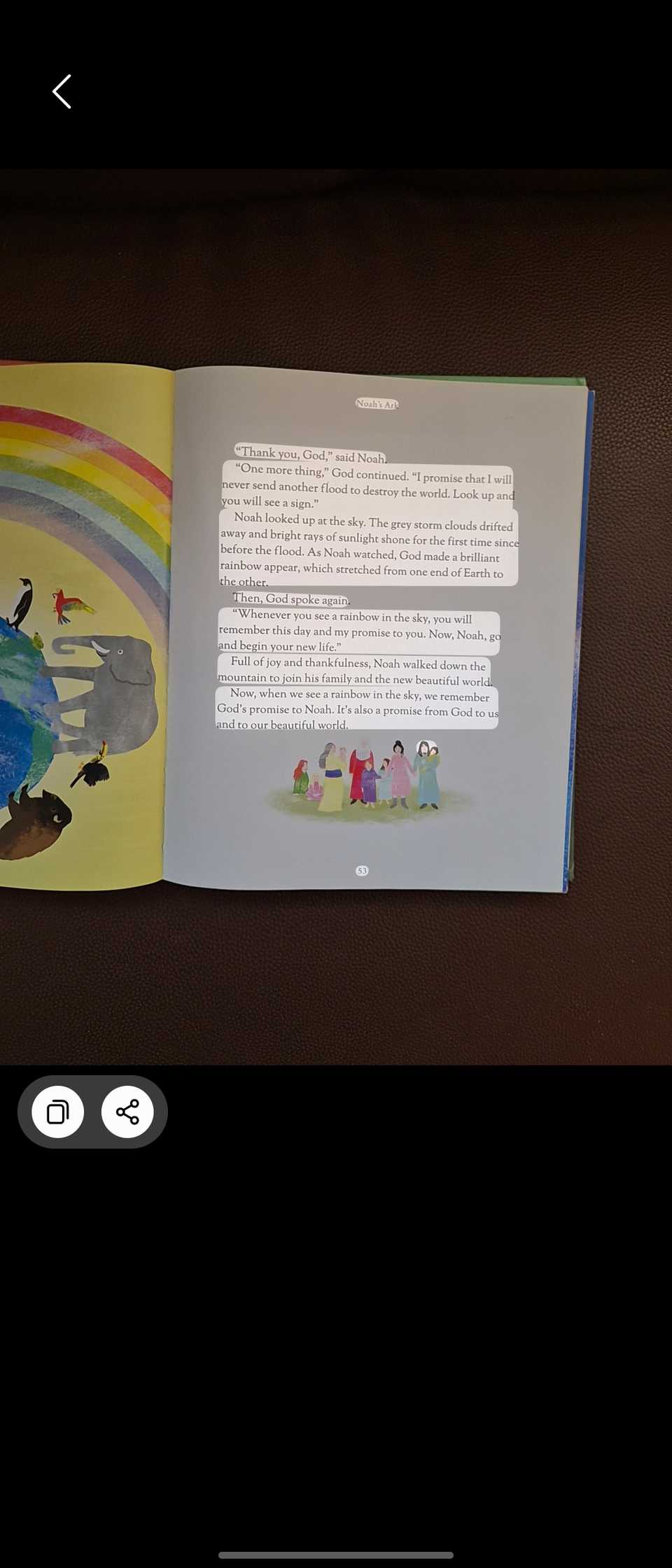 Copying or sharing of text extracted using the camera tool