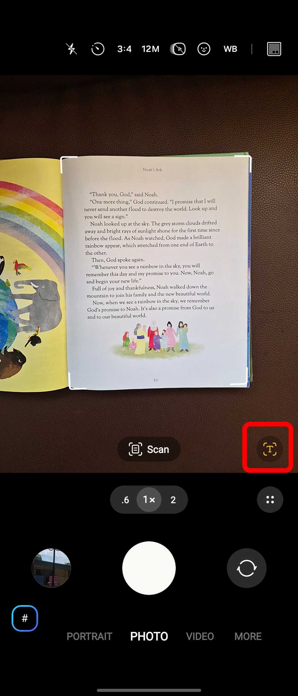 Text extract button highlighted