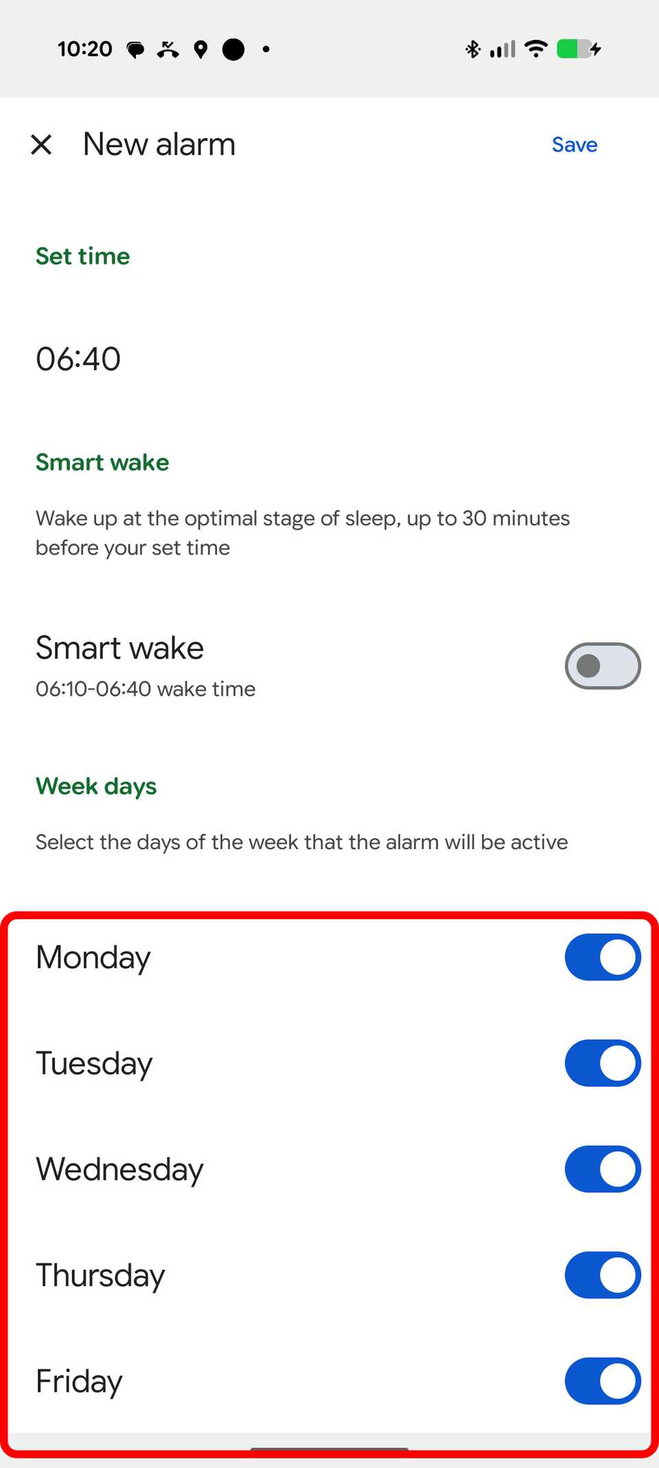 Uno screenshot dell’app Google Health che mostra gli allarmi di Fitbit Air