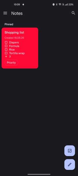 NotallyX screenshot showing list note with red background