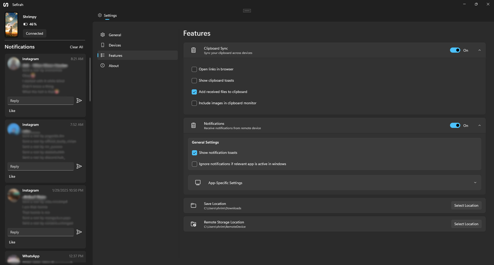 Sefirah dashboard.