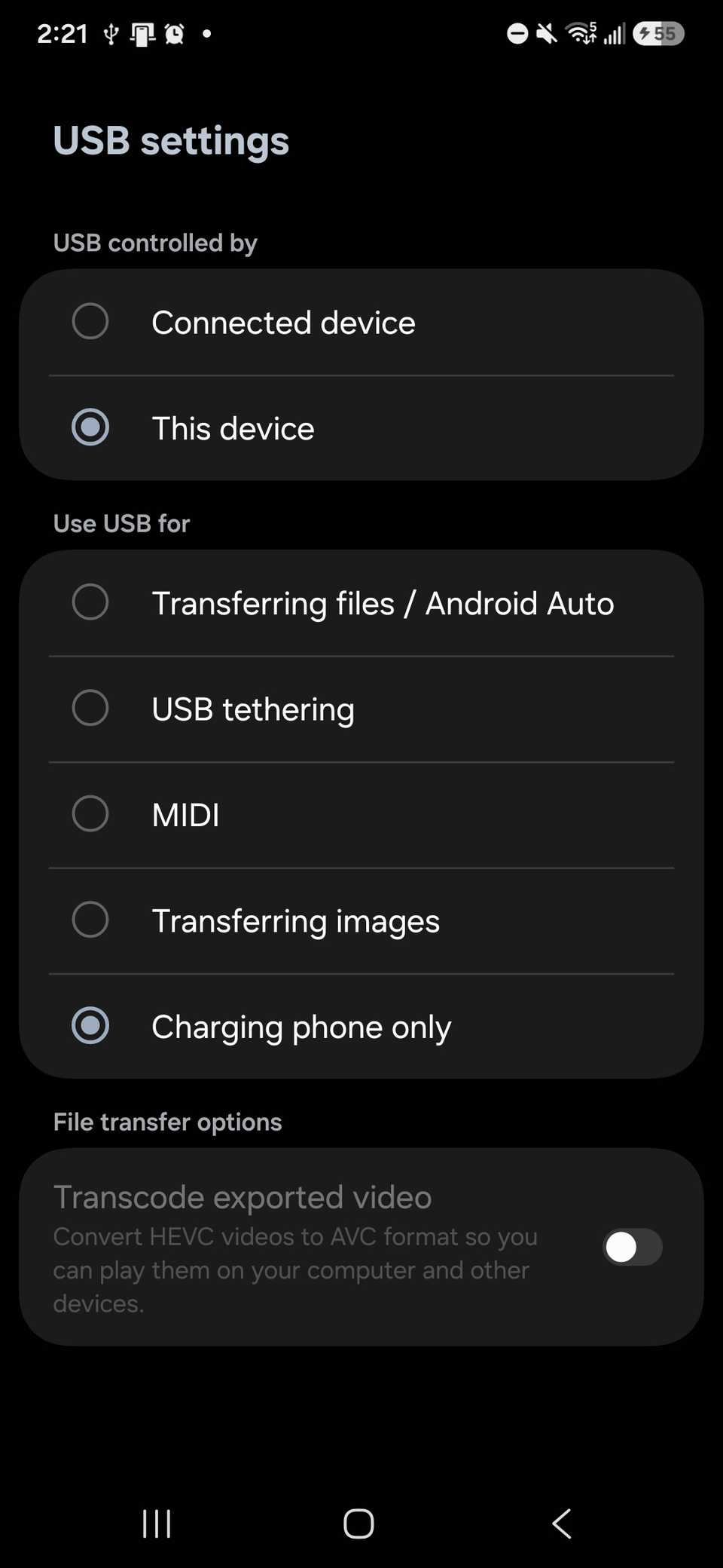 default radio options for when connecting a phone using a usb
