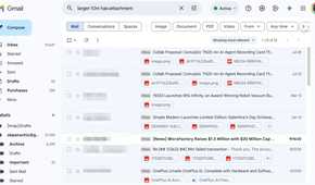Email search results larger than 10mb and with attachments pulled using search operators in Gmail