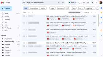Email search results larger than 10mb and with attachments pulled using search operators in Gmail