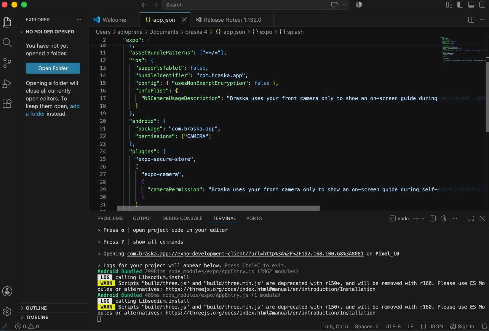 L’app desktop VS Studio Code mostra le righe di codice di un’app sviluppata dall’utente
