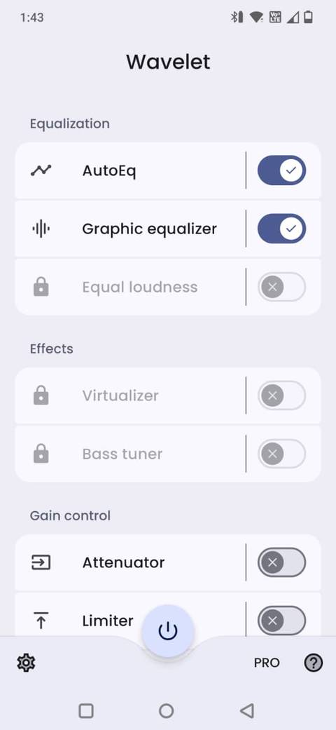 Screenshot showing the home screen in the Wavelet app
