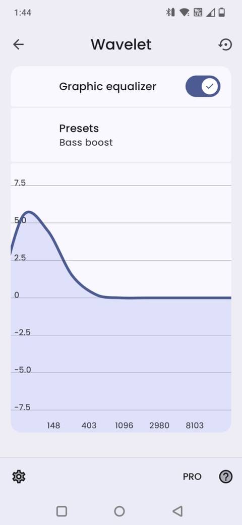 Screenshot showing the Graphic equalizer in the Wavelet app