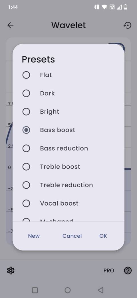 Screenshot showing the presets in the Wavelet app
