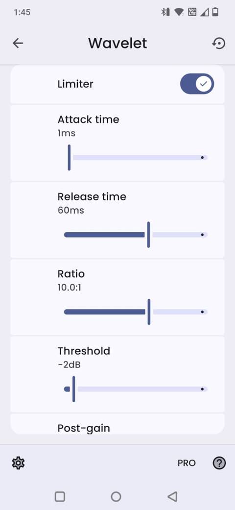Screenshot showing the options in the Wavelet app