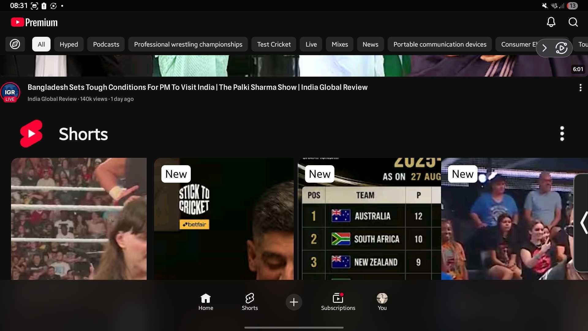 Screenshot showing the YouTube mobile app virtually running on a TV