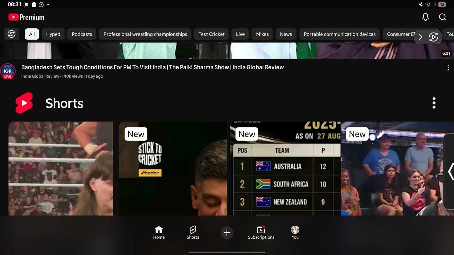 Screenshot showing the YouTube mobile app virtually running on a TV