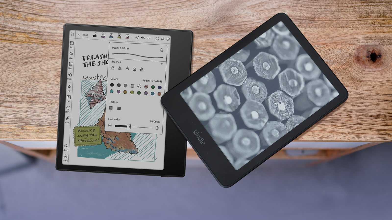 Почему Android-ридеры не могут заменить полноценную электронную книгу Электронная книга Boox и Amazon Kindle на деревянном столе