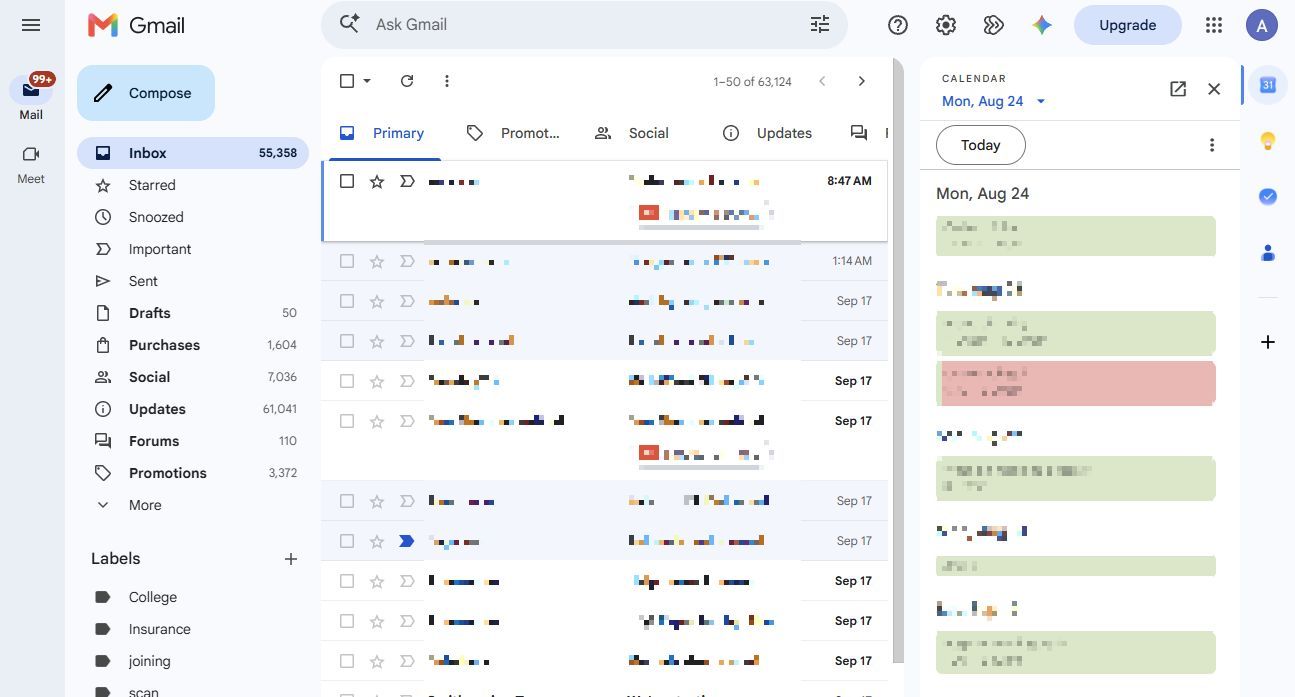 Screenshot showing the Calendar sidebar in Gmail