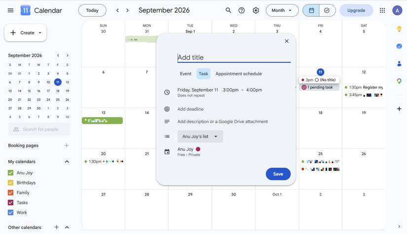 Screenshot showing task details in Calendar
