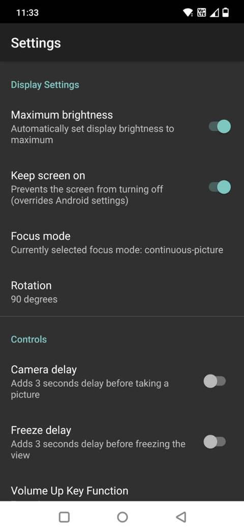 Screenshot showing the Magnifier + Flashlight app settings